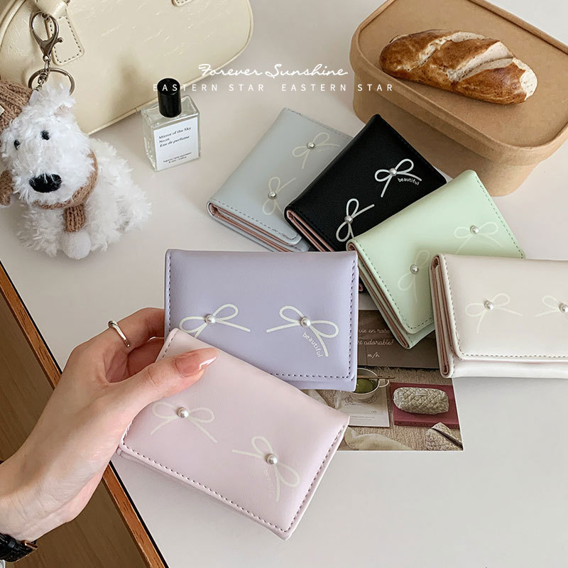 Dongxin summer all-match bow ladies go out wallet wholesale cross-border cute pearl girls change wallet