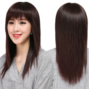Middle-aged and elderly wig women's black high temperature silk long straight hair fashion mother breathable wig full head cover spot