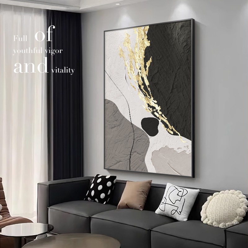 现代简约黑白抽象客厅装饰画高级感沙发背景墙挂画玄关大幅落地画|undefined
