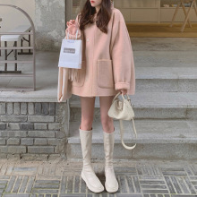 帕丁顿连帽大衣~简约气质羊毛双面呢短外套女冬新款