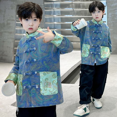 Boys' Hanfu Children's New Chinese Style Jacket Spring and Autumn Version 2024 New Middle and Large Children's Spring Outfit Tang Suit Top Chinese Style