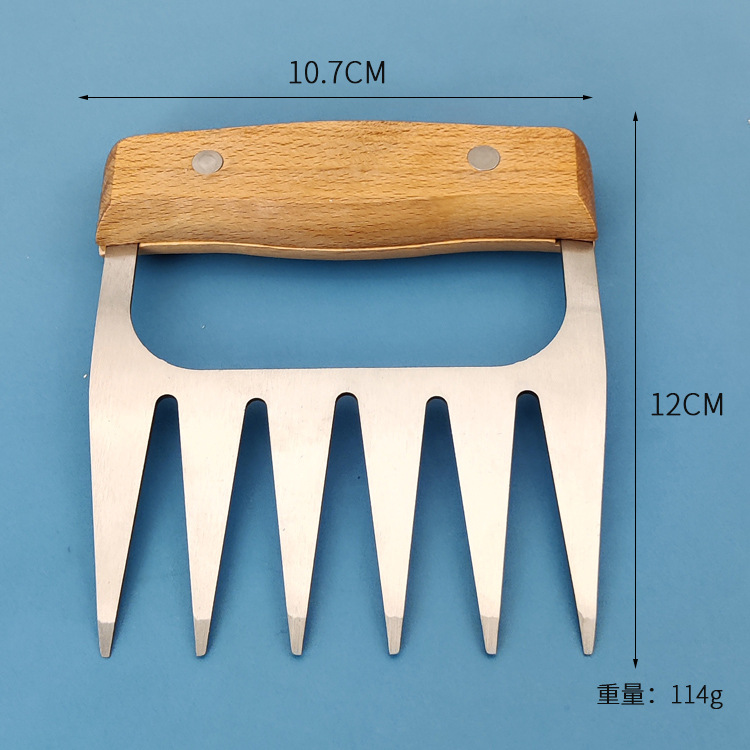 Source Factory Solid Wood 420 Stainless Steel Meat Tearing Claw, Bear Claw Meat Separator, Meat Dividing Claw, Barbecue Tool