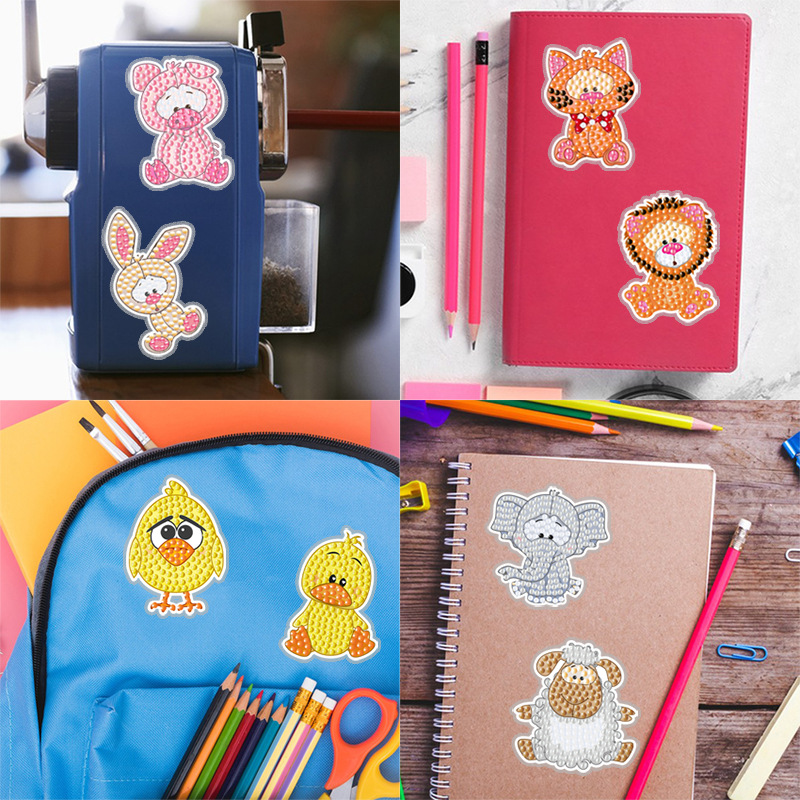 Superventas de dibujos animados lindo animal diamante pintura pegatinas gratis DIY pegatinas de pared de ladrillo pegatinas niños hechos a mano pegatinas de diamantes redondos