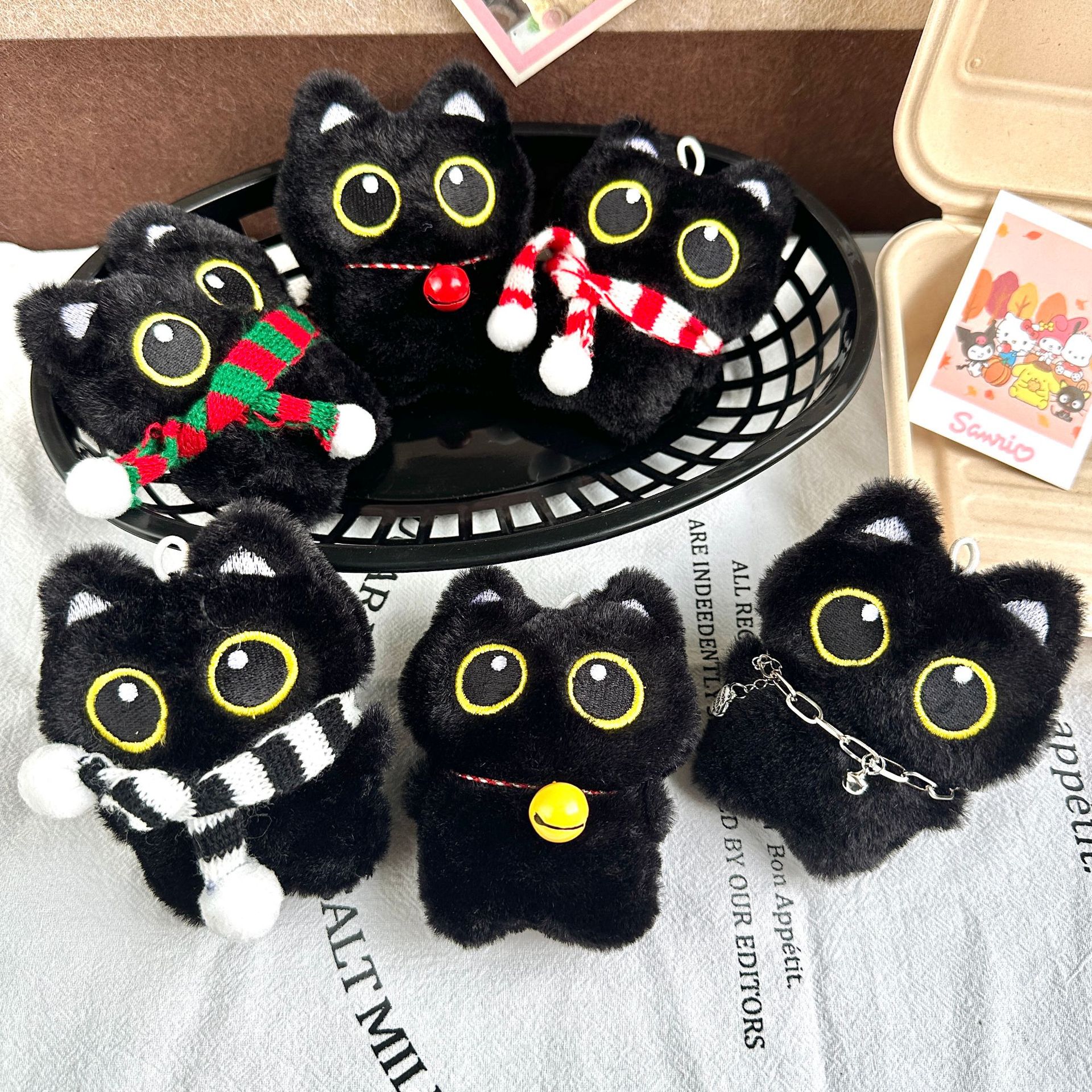Cute Plush Little Black Cat Squeaky Doll Pendant Soft Cute Girly Heart Bag Accessories Versatile Small Pendant Wholesale
