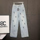 YS25 Spring New Niche Design Heavy Industry Washing Water Hot Drilling Letter Embroidered Straight Jeans