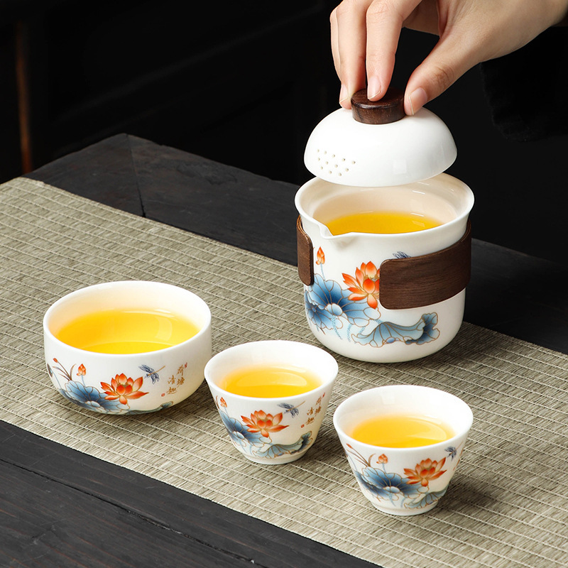 羊脂玉磁器旅行茶器車載屋外携帯茶器快客杯会社活動開業ロゴプレゼント|undefined
