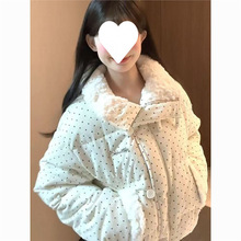 韩系设计波点棉服毛领冬季甜美新款加厚宽松棉袄外套面包短款棉服