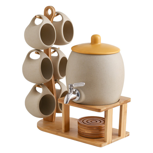 Nordic Creative Ceramic Water Pitcher and Cup Set with Faucet, High-Temperature Resistant Household Cold Water Pitcher and Juice Glass