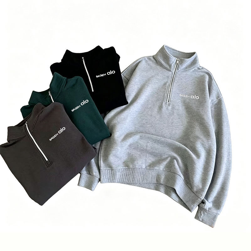 Sageh Alo Men's Half-Zip Stand-Up Collar Sweatshirt Loose Casual Sports Jacket Spring and Autumn Style Pure Color Cotton Trendy Sageh Alo Men's Half-Zip Stand-Up Collar Sweatshirt Loose Casual Sports Jacket Spring and Autumn Style Pure Color Cotton Trendy