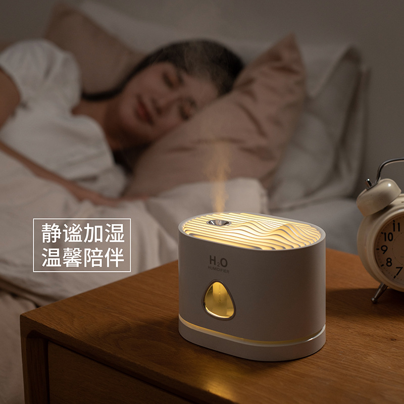 (2개) 안바이 작은 산 전망 가습기 460ML 용량 USB 충전 미니 가습기 홈 데스크탑 침실 야간 조명