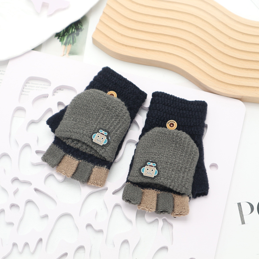 Guantes de invierno de medio dedo para niños niños niños niños niñas estudiantes lindos guantes de peluche de dibujos animados