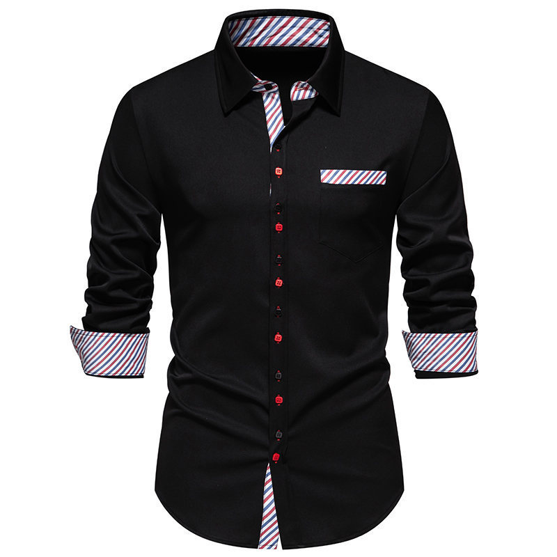 Camicia a maniche lunghe colorata a righe con collo a triangolo alla moda da uomo di nuova taglia europea primavera 2024_voghion.com