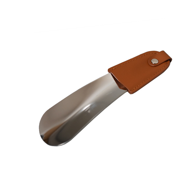 16.5CM largo 304 acero inoxidable marrón funda de cuero espejo luz