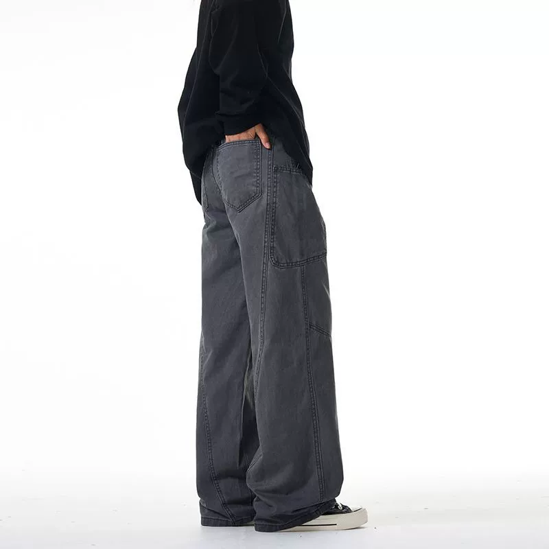 Mingshen Men's Retro Washing High Street Gray Work Pants Maillard Men's Cleanfit Straight Casual Pants
