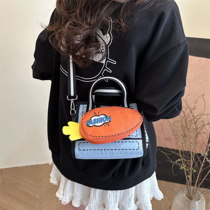 Cross-Border Design Handbag Carrot Tennis Racket Women's Bag Cute Letters Korean Fashion Shoulder Tote Bag