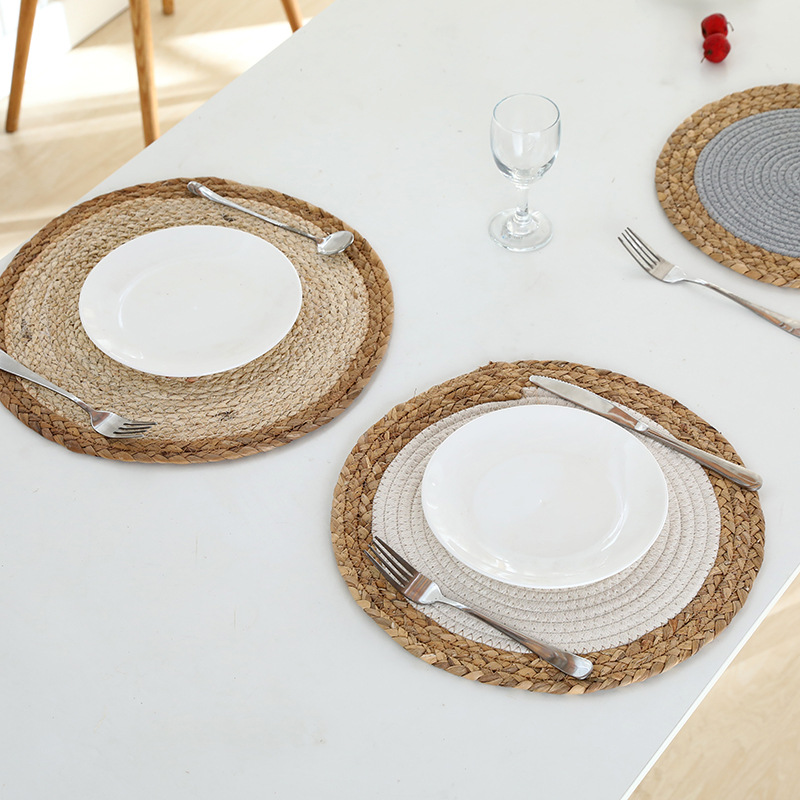 Picnic al aire libre espesado cattail tejido mantel aislamiento paja tejida hierba algodón hilo mantel nórdico hogar placemat