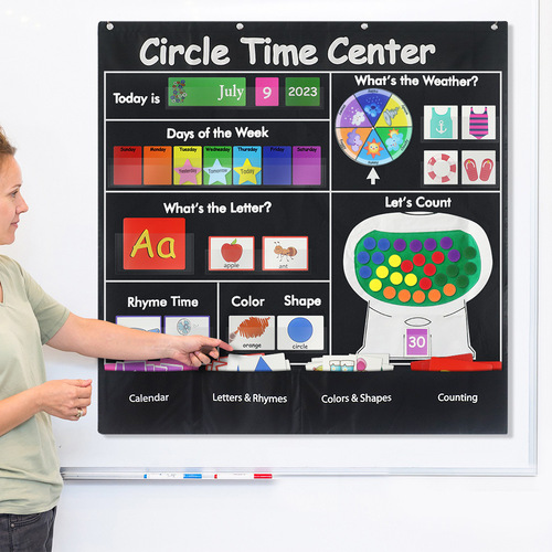 Manufacturer supply weather calendar hanging bag alphabet word cards math cards reusable time learning center cards bag