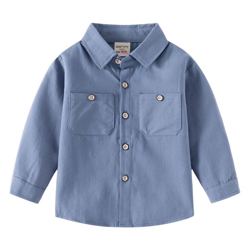 Children's Long-Sleeved Shirt 2025 New Boys' Double Flap Pocket Pants Shirt Baby Long-Sleeved Square Collar Small Shirt Dropshipping