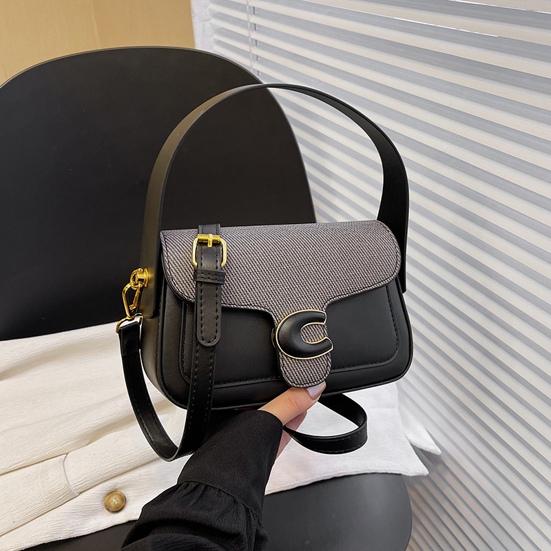 Bolsos de hombro empalmados en primavera, bolsos cuadrados de color de choque, bolsos de silla de montar de moda de nicho francés, bolsos de ocio