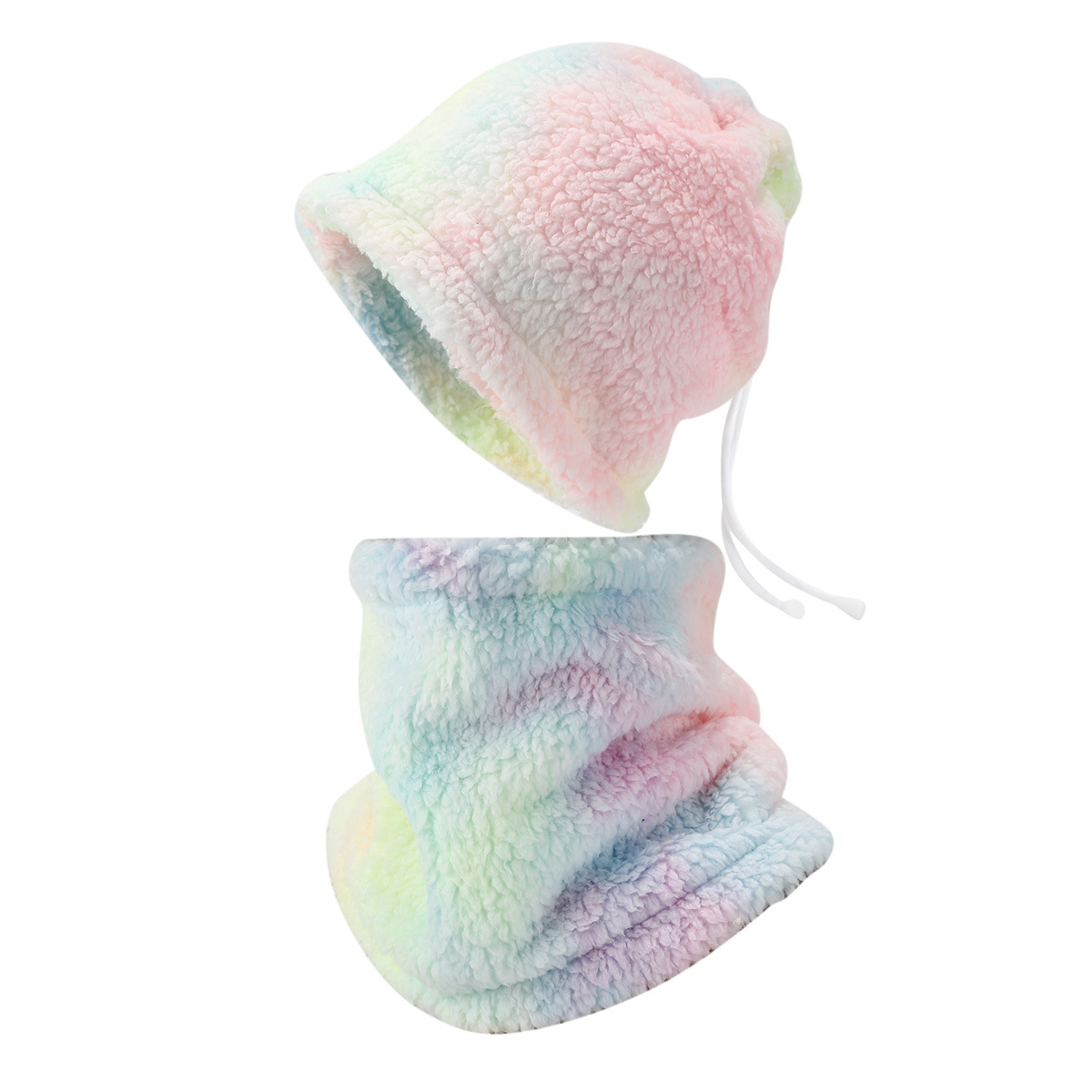 Moda europea y americana tie-dye lana de cordero babero traje señoras tendencia comercio exterior a prueba de frío sombrero babero hombre de doble uso image 6