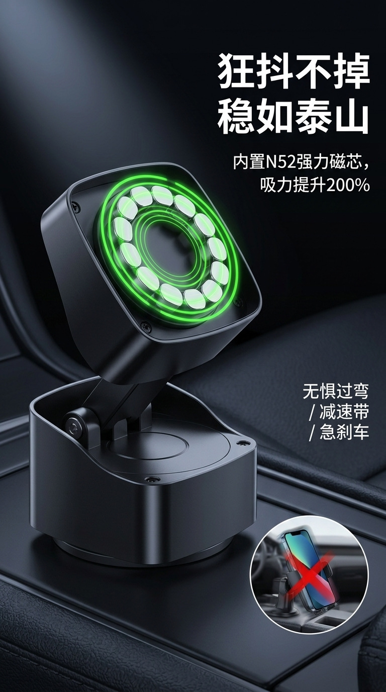 Suction Cup Type Magnetic Car Mount for Vehicle Interior, Magnetic Car Accessories, Magnetic Navigation Support, Car Phone Holder