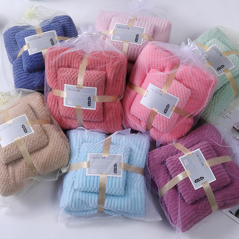 customized logo thick coral fleece towel class a bath towel gift suit company absorbent household face towel gift box