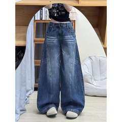 美式水洗弯刀牛仔裤女2025秋季新款高腰宽松显瘦垂感直筒镰刀裤子
