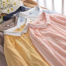 双层棉纱长袖衬衫宽松甜美2025春秋新品休闲百搭上衣纯棉柔软衬衣