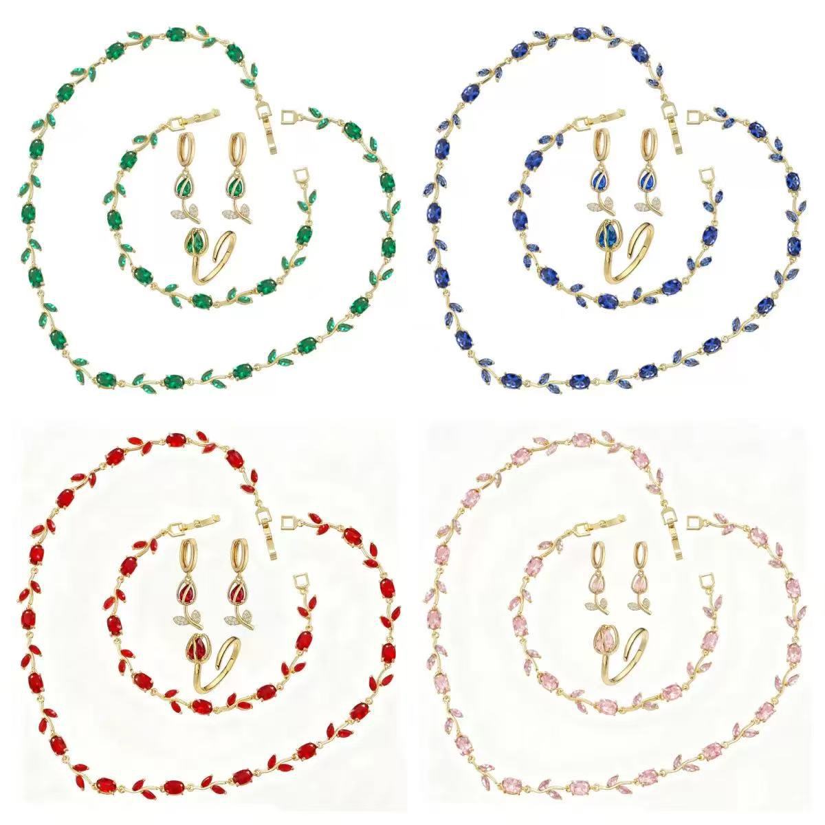 Vintage Fashion Vine Jewelry Set: Necklace, Earrings, Ring, Bracelet Four-Piece Set, Light Luxury Elegant Dress Accessory