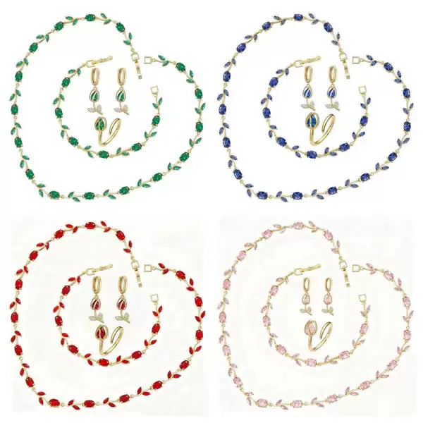 Vintage Fashion Vine Jewelry Set: Necklace, Earrings, Ring, Bracelet Four-Piece Set, Light Luxury Elegant Dress Accessory
