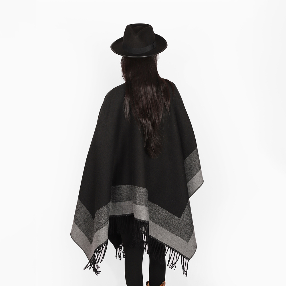 Nuevo chal de hilo hilado con núcleo comercio exterior femenino chal de otoño e invierno bufanda con flecos al por mayor capa de todo fósforo a rayas clásicas de doble uso