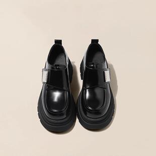 Small leather shoes for women 2024 spring new British style small single-layer shoes thick sole increased versatile casual chunky heel loafers