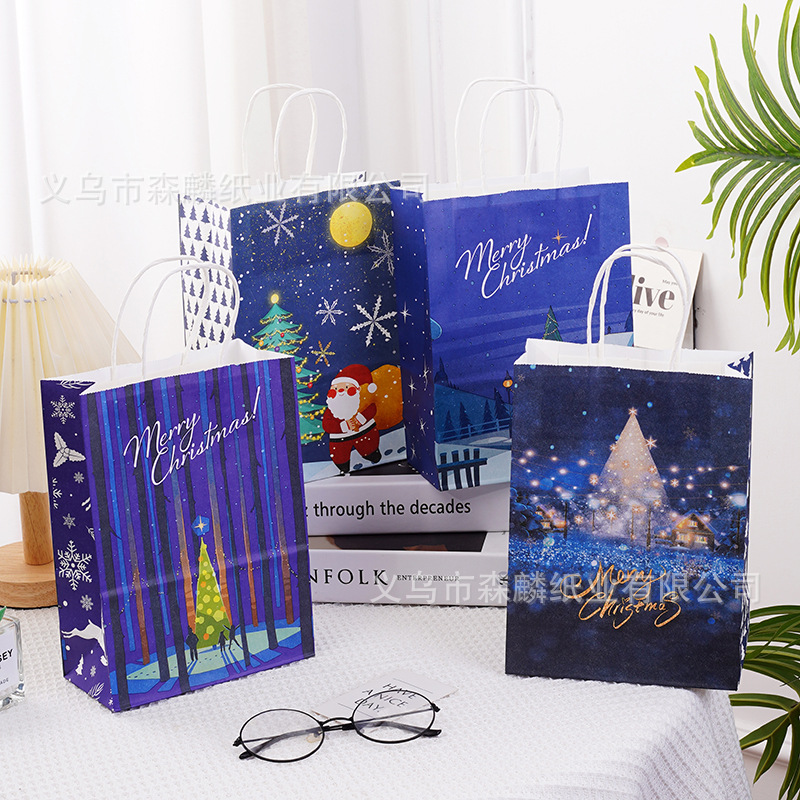 12 bolsas de regalo de Navidad, bolsas de papel kraft, bolsas de embalaje creativas para hornear, bolsas de mano, nuevas bolsas transfronterizas