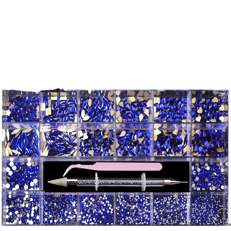 En caja 21 rejilla taladro de uñas de cristal diamante plano en forma de diamante especial DIY uñas de diamantes de imitación traje de joyería de uñas una generación