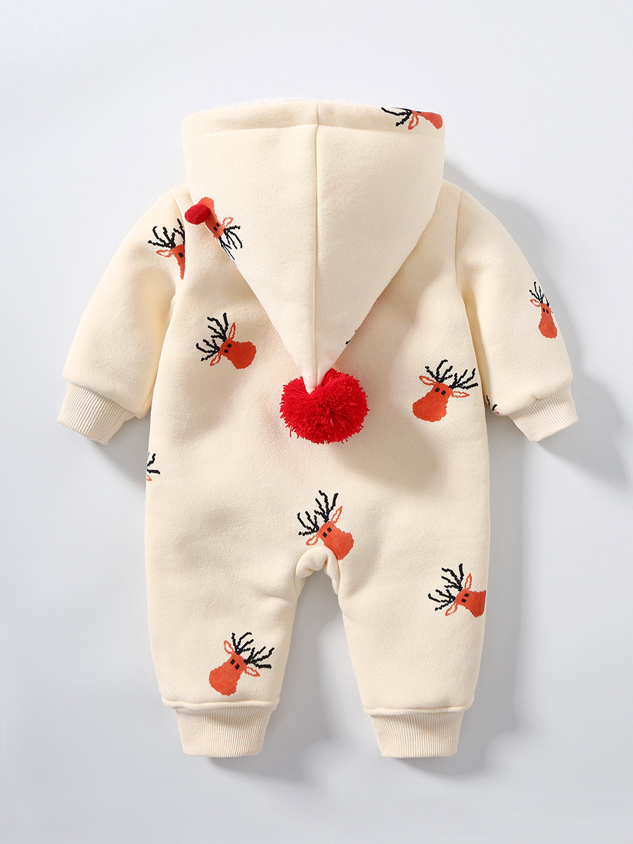 Bebé Otoño e Invierno mono Navidad alces caqui forrado de lana caliente ropa de bebé 0-2 años de edad bebé ins mameluco
