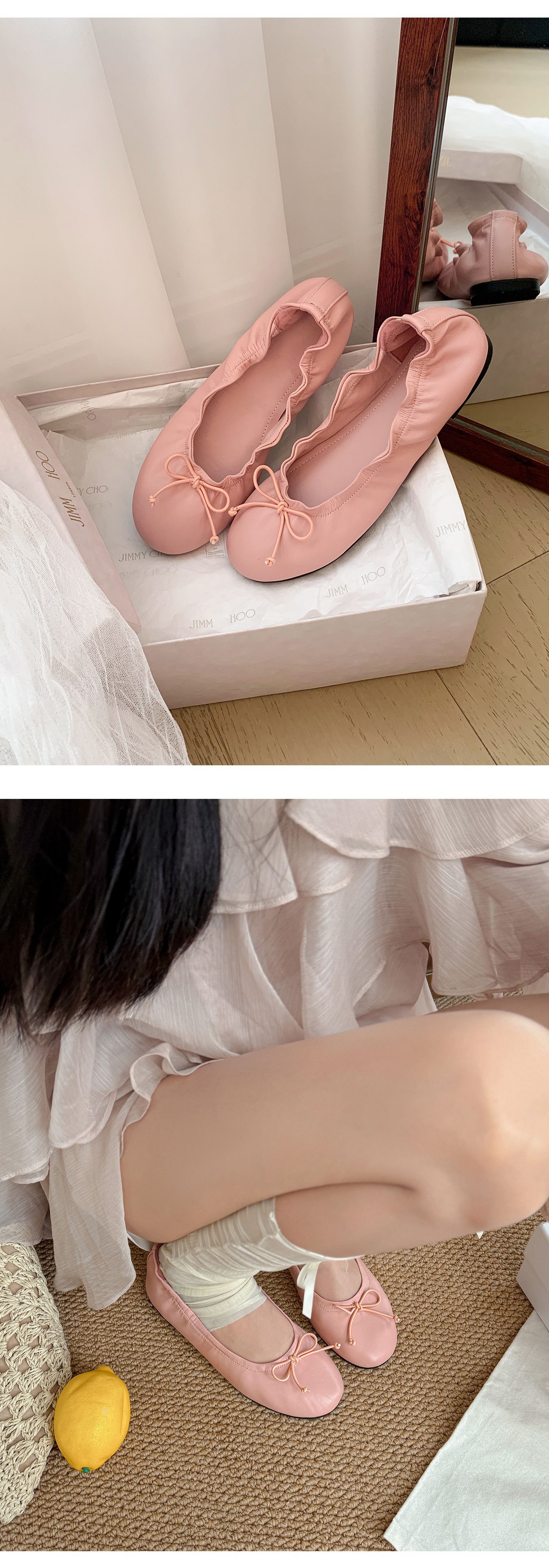 Giày ballet nữ mũi tròn buộc dây nơ, đế mềm, miệng nông — màu nâu chi tiết 19