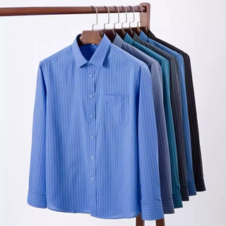 春秋竹纤维长袖条纹平纹男士衬衫商务休闲职业男装弹力免烫寸衫