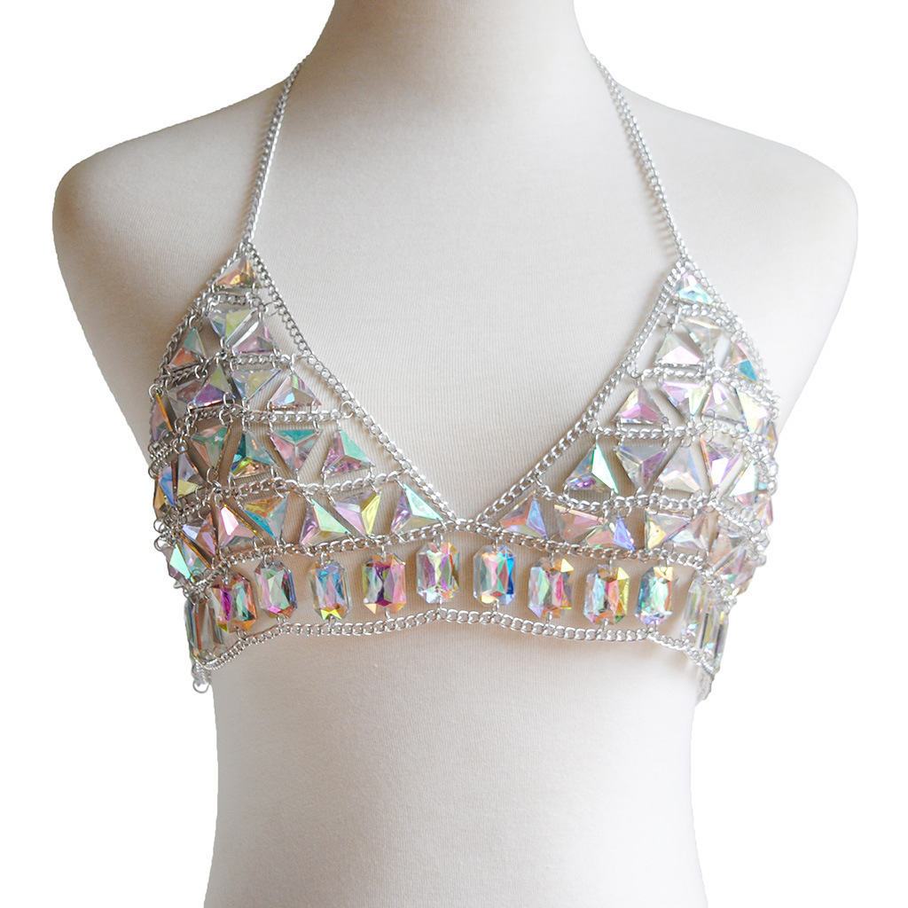 Cadena de Cuerpo Multicapa con Borlas Brillantes para Discoteca, Estilo Europeo y Americano, Joyería para el Pecho, Cadena de Cintura Sexy para Bikini de Playa