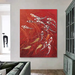 《九鱼图》抽象锦鲤聚财富客厅玄关走廊装饰画寓意好挂画餐厅壁画