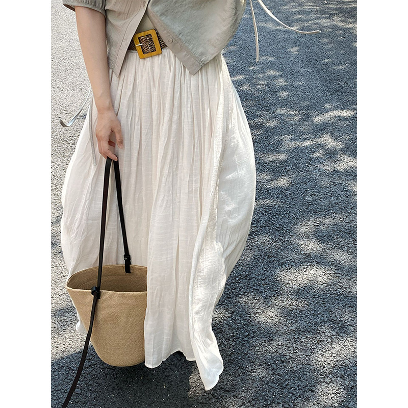 Jiangzuo Simple Everyday Versatile Lazy Vacation Style A-Hem Skirt Women's Summer High-Waist Slim Commuter Long Skirt 1521