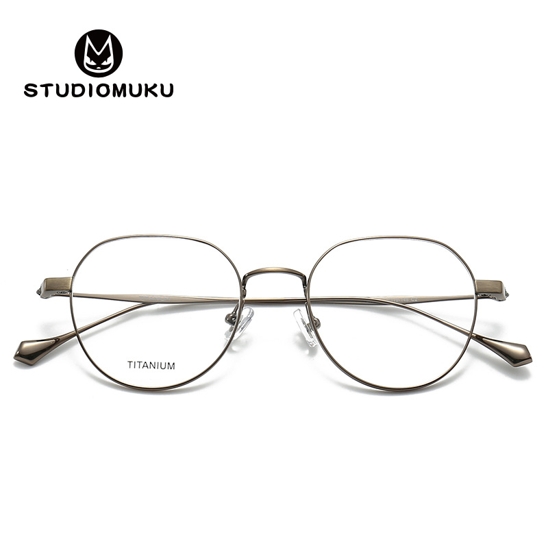 STUDIOMUKU gafas de madera cool diseño simple marco de gafas de titanio puro ultraligero marco de gafas poligonal con textura