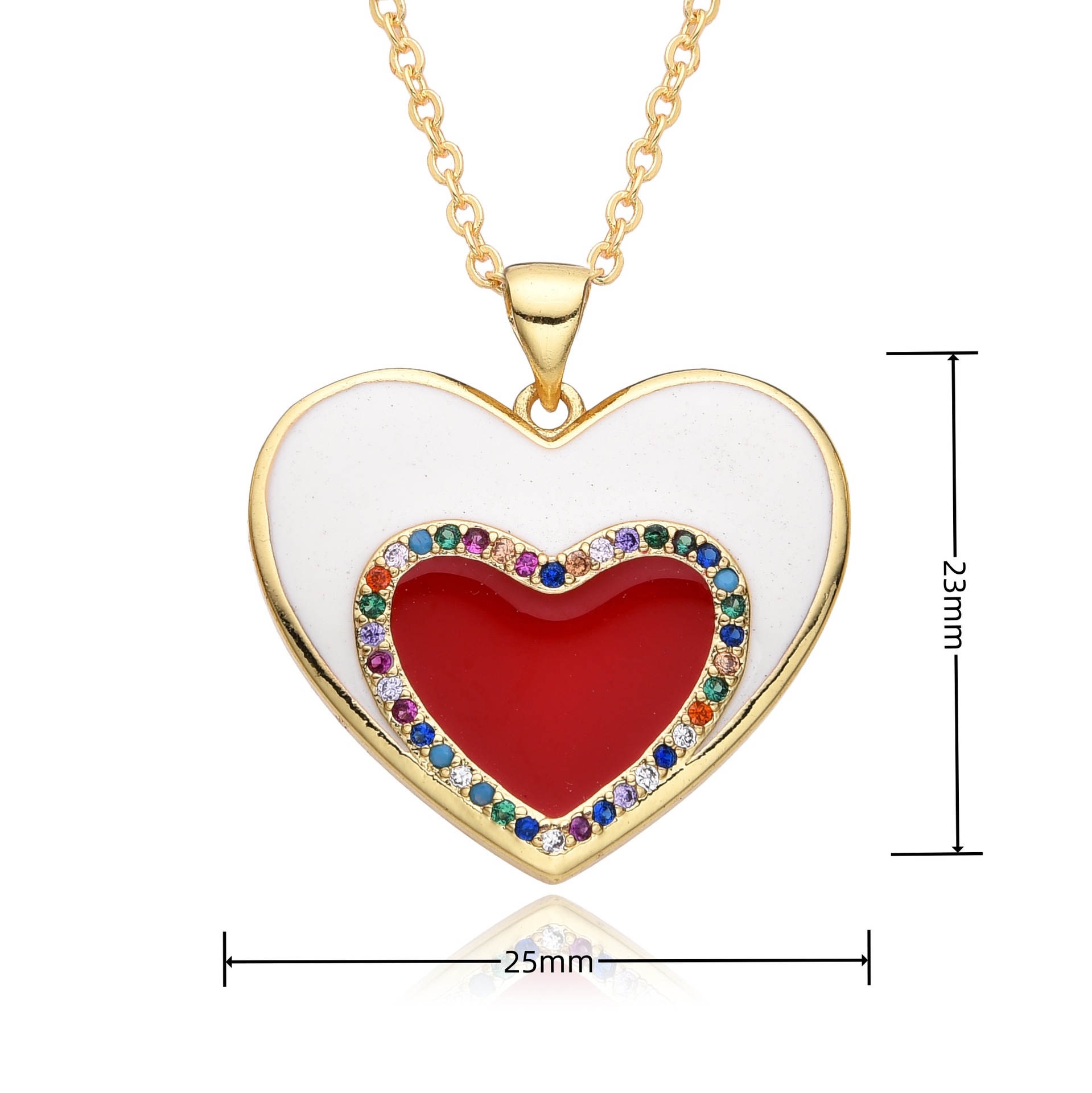 Copper Material Copper Inlay Heart Shape Zircon Pendant Necklace