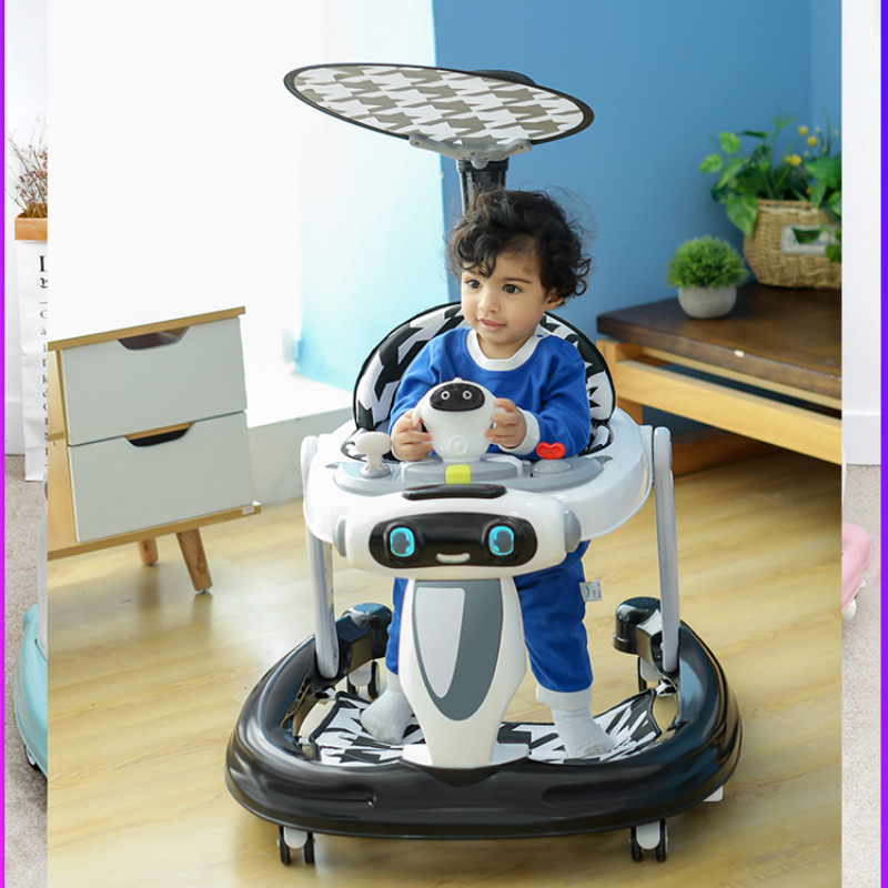 Andador para bebés con mango de empuje, juguete musical educativo para sentarse, bandeja desmontable, altura ajustable, antivuelco. image 4