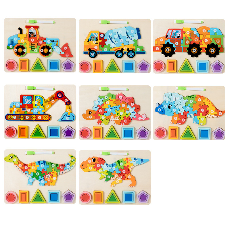 Nuevos productos de forma geométrica puzzle animal digital tridimensional puzzle tablero de dibujo de la educación temprana puzzle forma emparejada bloques de construcción