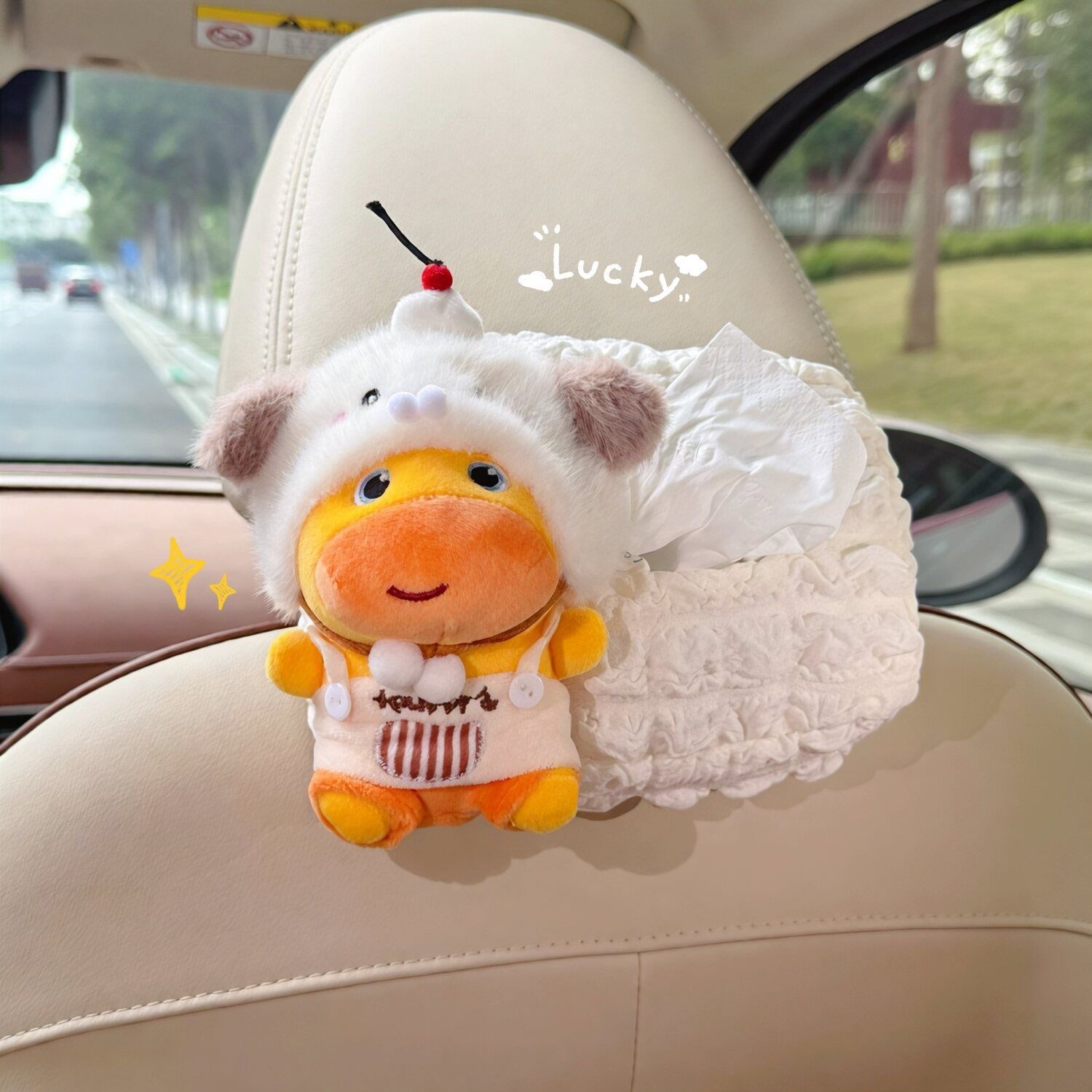 2026 New Model Car Creative Tissue Box, Cute Capybara Lulu Armrest Box, Car Seat Back Hanging Type