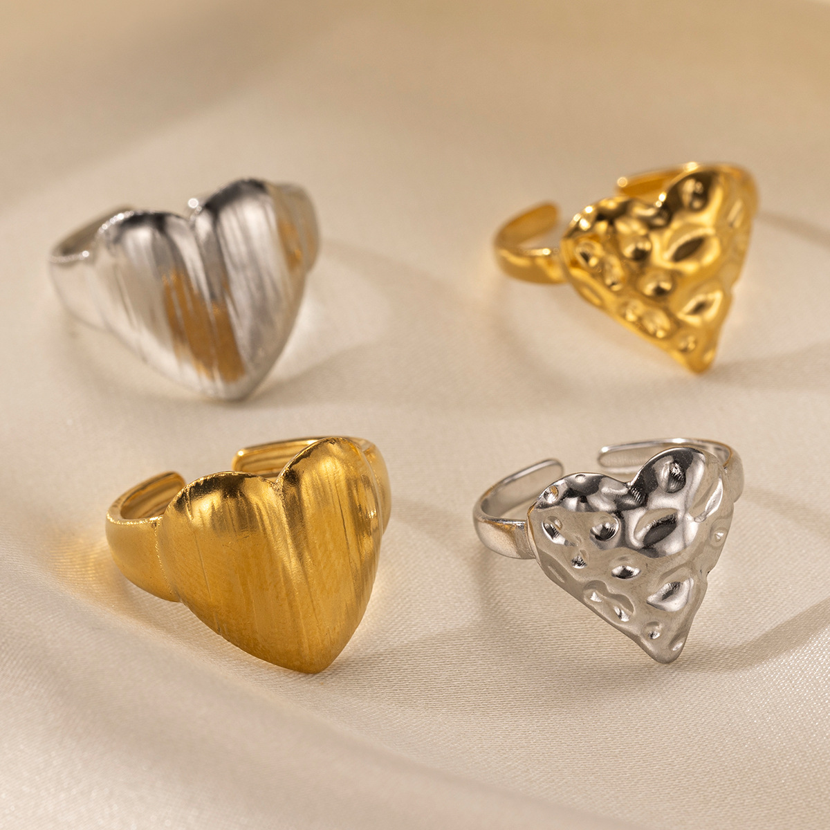 Taena anillo de acero inoxidable europeo y americano femenino no se desvanece, amor irregular, patrón de martillo, anillo de acero de titanio, joyería explosiva transfronteriza