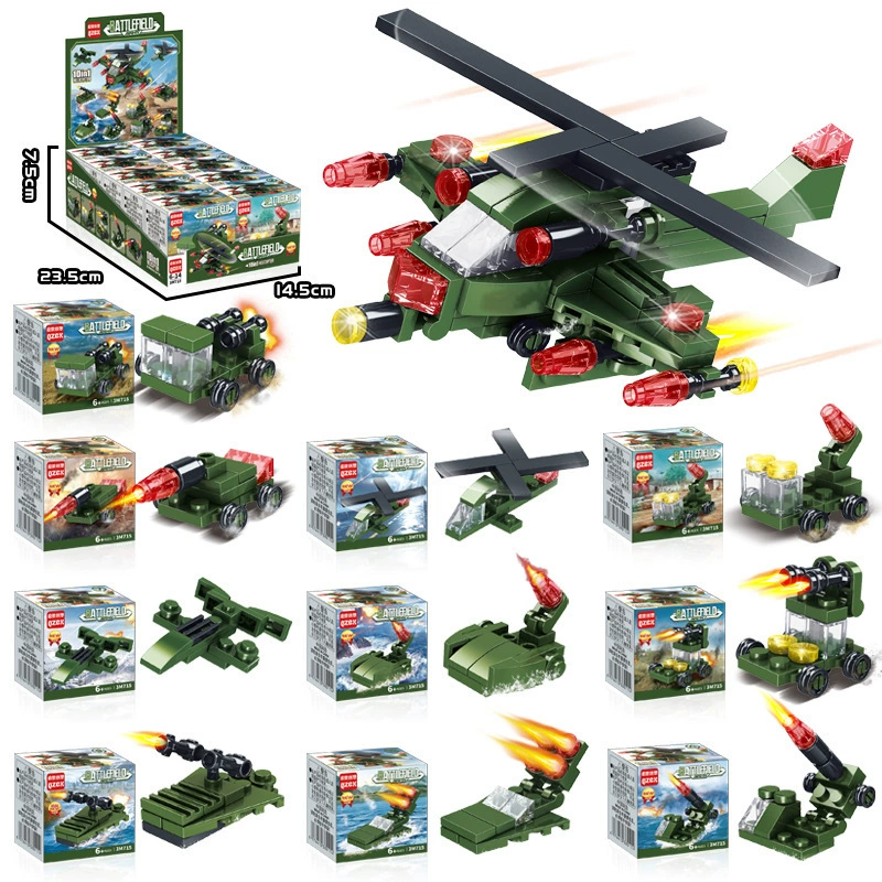 Mini Building Blocks Gift Box, 10 Random Mini Sets in One Pack, Assorted Vehicles & Animals
