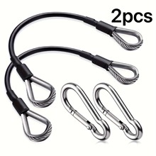 跨境热卖通用便捷不锈钢黑色包胶健身器材钢丝绳2件装登山扣6MM