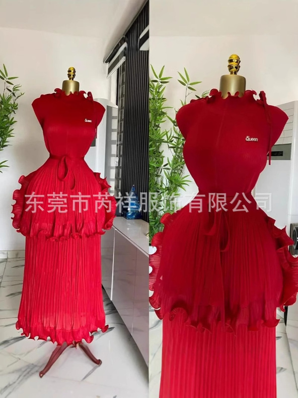 ミヤキ三宅プリーツ無地フィッシュスレッドフリルワンピース越境Dres軽熟系|undefined