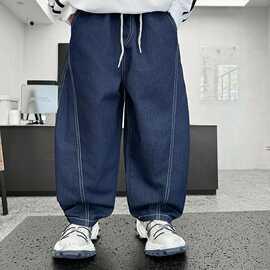 男童裤子春秋款新款大童秋季男孩宽松直筒儿童帅气牛仔裤潮酷